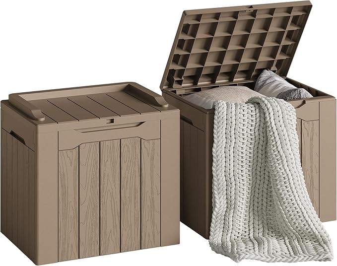 Devoko 30 Gallon Resin Deck Box 2 Pack Outdoor Indoor Waterproof Storage Box for Patio Furniture Pool Accessories Storage for Cushion Garden Tools (Light Brown, 2 Pack) by DEVOKO