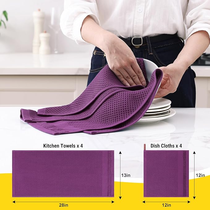 Homaxy Kitchen Towels and Dishcloths Set, 12 x 12 and 13 x 28 Inches, Super - Image 2