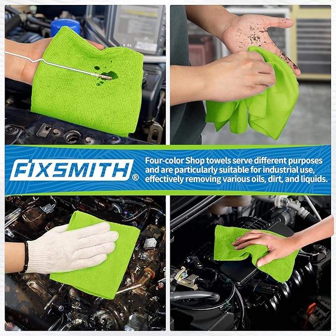 FIXSMITH Microfiber Cleaning Cloth, Shop Towels Bulk, 24 Pack Green Microfiber - Image 6