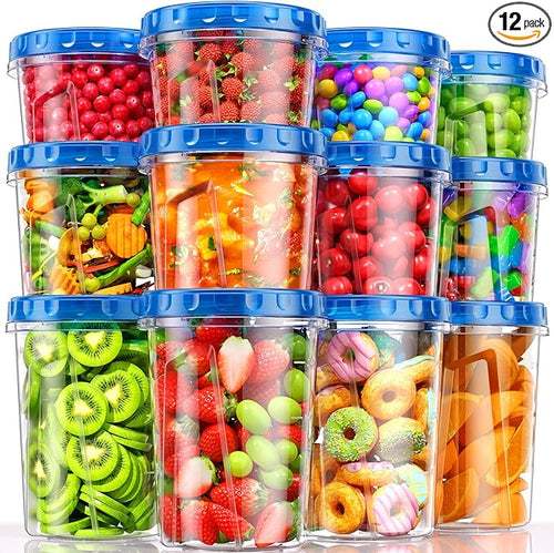 12 Pack- 34/24/17oz Freezer Storage Containers, Plastic Food Storage Containers by Unknown