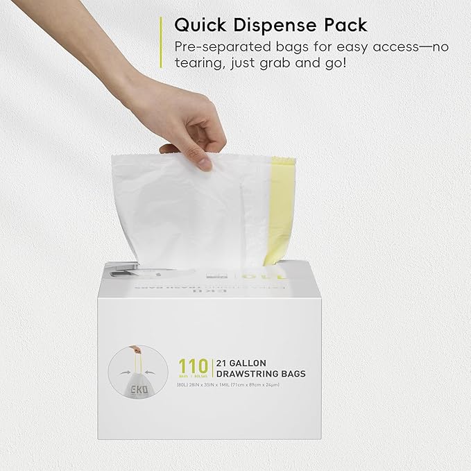 EKO 21 Gallon / 50-90 Liter, Extra-Strong Unscented Garbage Bags, Easy-Dispense - Image 8