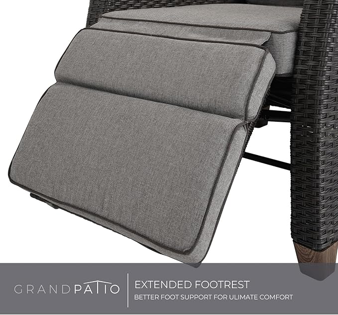 Grand patio Outdoor Reclining Chairs with Extended Footrest 2-Piece Adjustable WickerPatio Lounge Recliner up to 15 with Flip Side Table, Cool Grey - Image 7