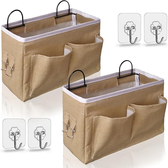 2pcs Middle Wall Hanging Organizer Bag, Linen Fabric Door Hanging Storage Basket by KANRICHU
