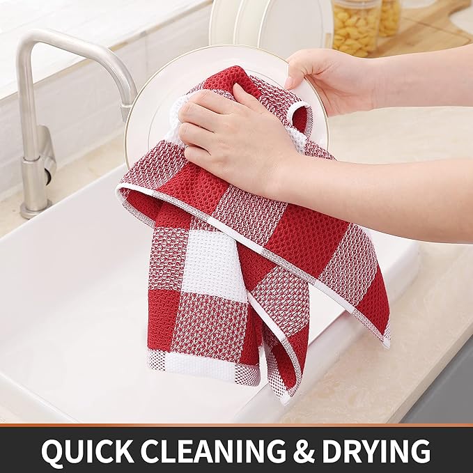 Homaxy 100% Cotton Waffle Weave Check Plaid Kitchen Towels, 13 x 28 Inches - Image 5