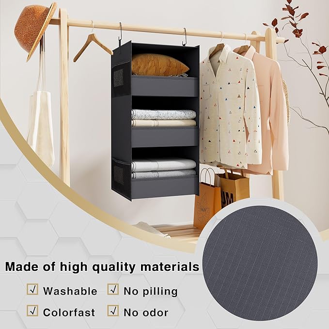 3-Shelf Hanging Closet Organizer and Storage, Foldable Hanging Closet Shelves - Image 5
