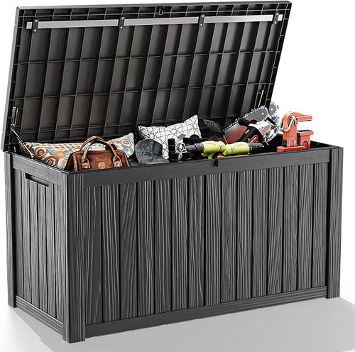 180 Gallon Outdoor Storage Box, Large Resin Deck Box for Patio Furniture Cushion Garden Tools, Waterproof and Lockable Design(Black) by Unknown