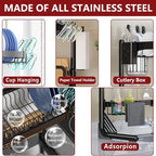 VNKZI Over Sink Dish Drying Rack, 2 Tier Stainless Steel Storage Adjustable - Image 3