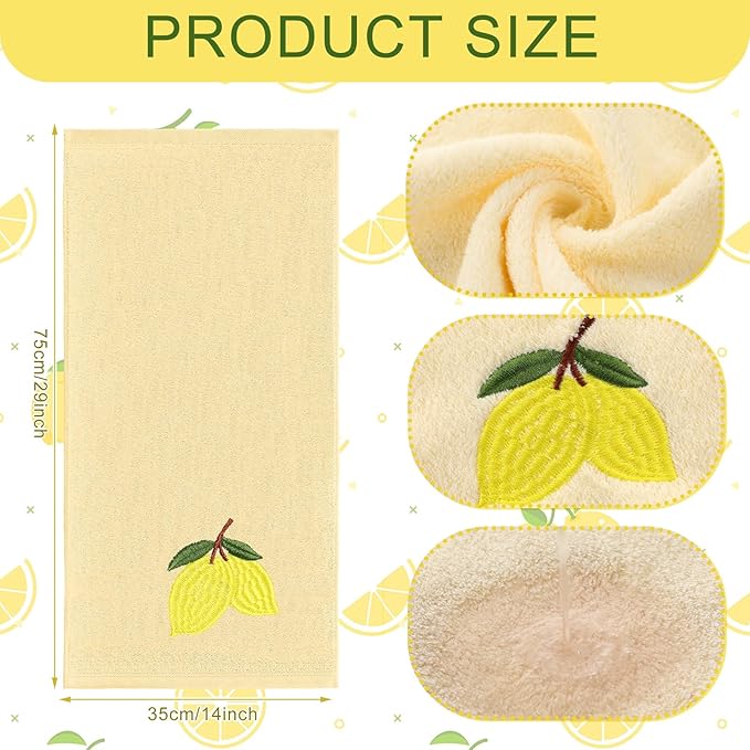 2 Pcs Lemon Hand Towels Lemon Yellow Bathroom Decor 14x29 Inch Embroidered 100% - Image 3