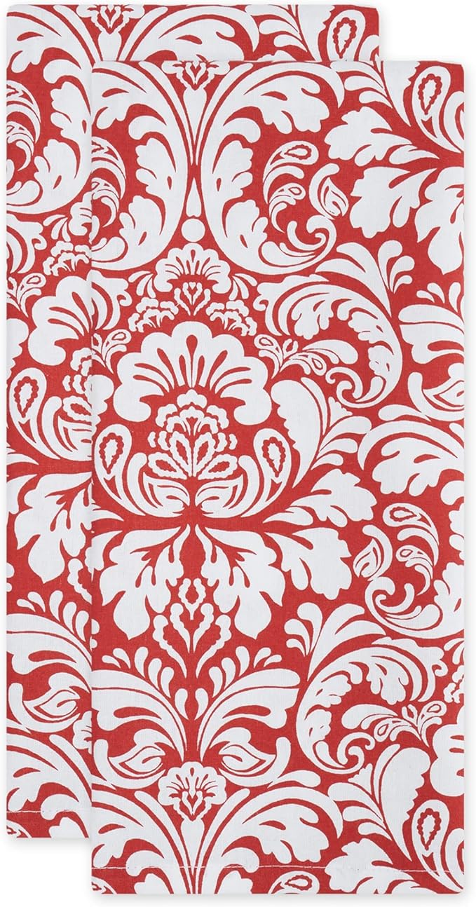 DII Cotton Dish Towel Set Damask Print, Tango Red - Image 2