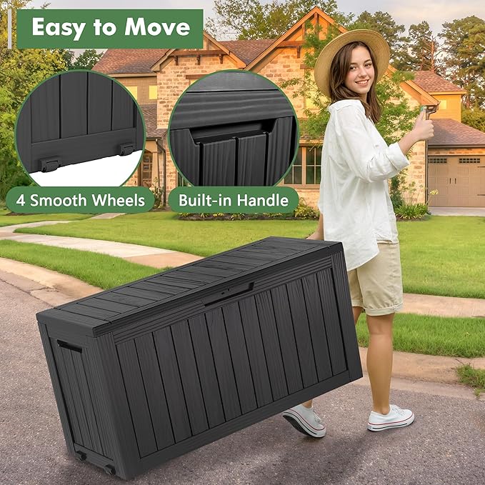 Outdoor Storage Box, Resin Deck Boxes Indoor and outdoor, Waterproof Storage Box Lockable Lid (Black, 80 Gallon) - Image 6