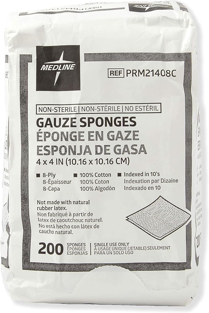 Medline 4 x 4 inch Gauze Sponges, 100% Cotton, 8-Ply Woven Non-Sterile Gauze - Image 3