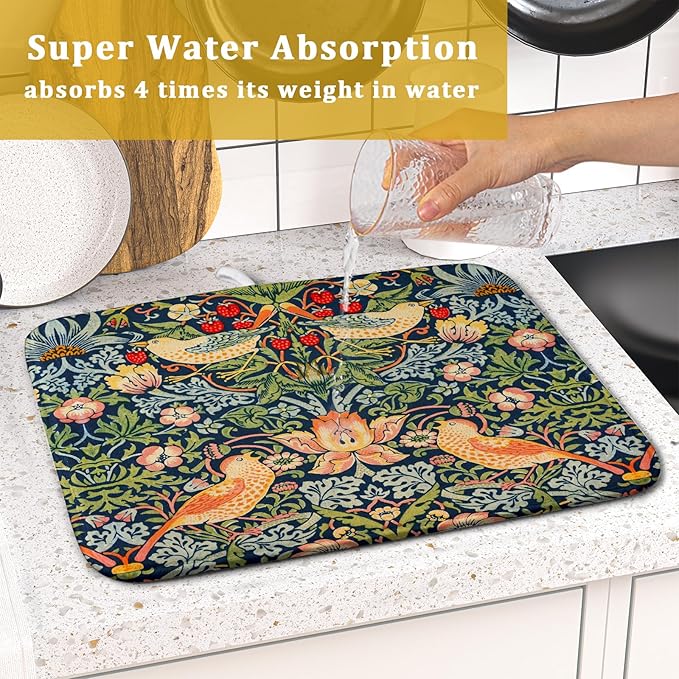 Navy Blue Sage Green Chinoiserie Dish Drying Pad 16 x 18 Inch - Image 7