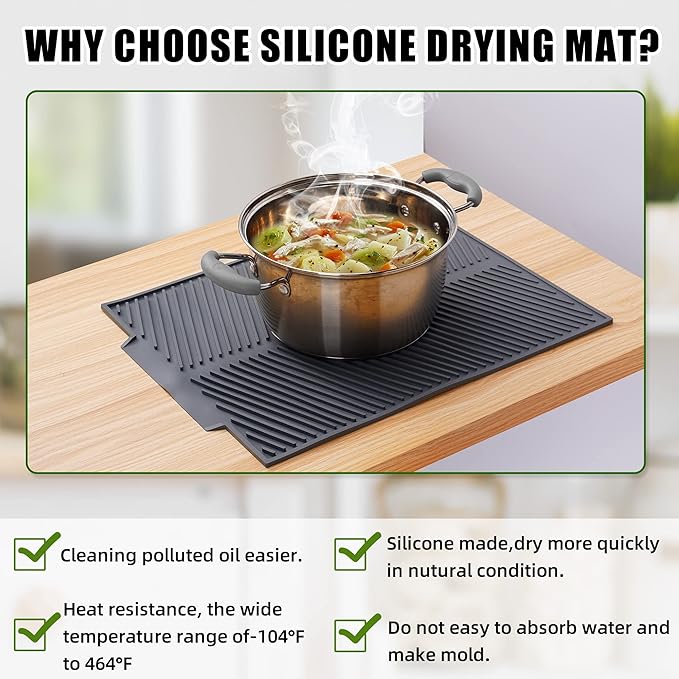 Dish Drying Mat for Kitchen Counter, Silicone Large Dish Drying Pad, Easy Clean - Image 6