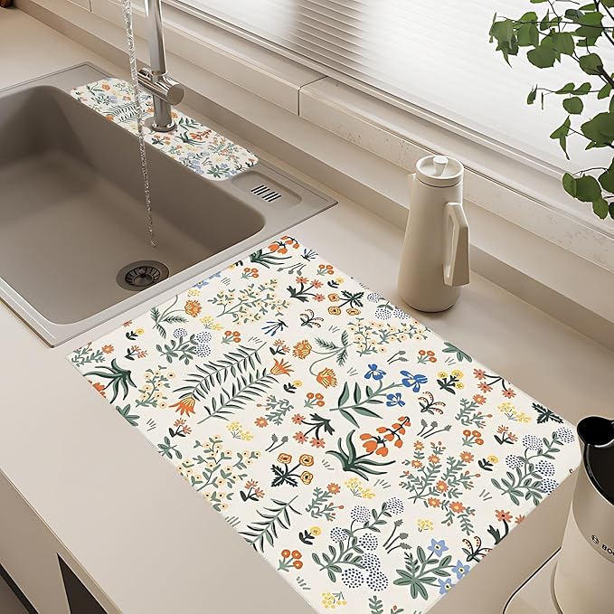 2Pcs Dish Drying Mats Faucet Mats Sets Large Size Coffee Mats Sink Faucet Mat - Image 2