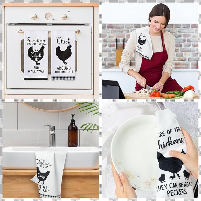 R HORSE 5Pcs Funny Chicken Kitchen Dish Towel Set Absorbent Quick Dry Cloth - Image 5