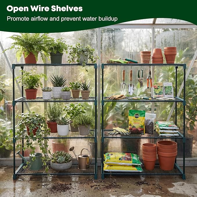 Panana 4 Tier Garden Greenhouse Steel Staging Shelving Plant Stand Garden Shelving Unit Garage Storage Racking, 2 Pack Plant Racks - Image 3