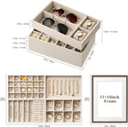 Velvet Jewelry Drawer Organizer Trays – Large Beige Stackable Jewelry Storage - Image 2
