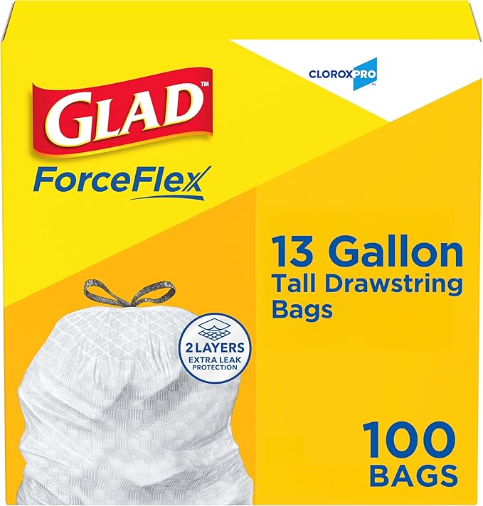 CloroxPro Glad ForceFlex Tall Drawstring Trash Bags, 13 Gal, 100 Ct by GladTrashFoodStorage