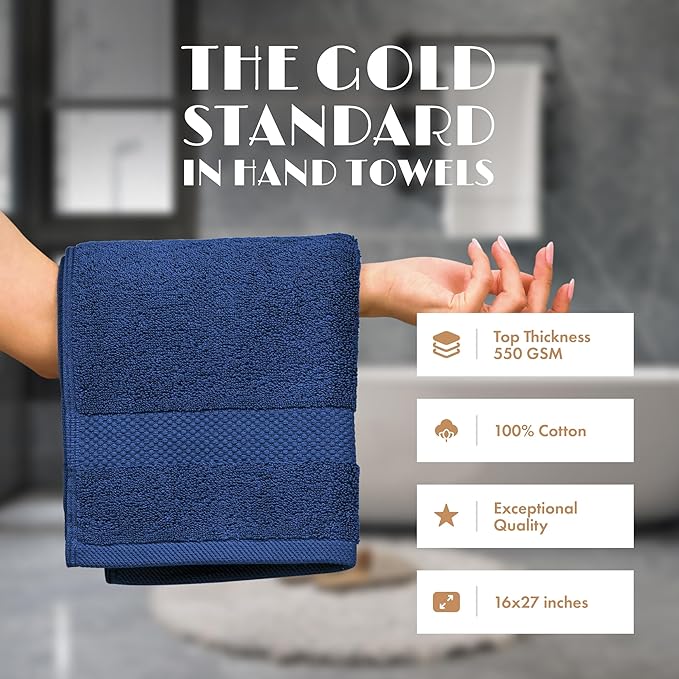 White Classic Navy Hand Towels for Bathroom Cotton Hand Towel Bulk for Gym - Image 2