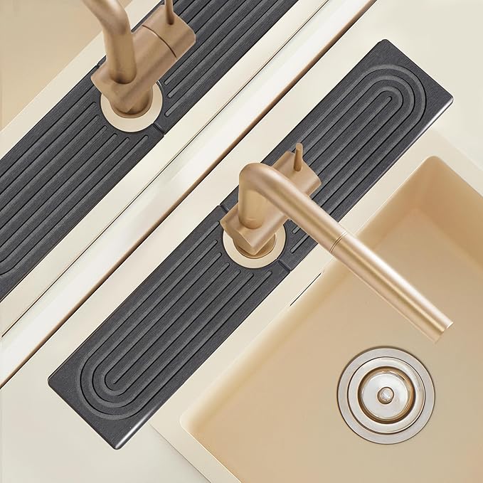 Diatomite Sink Mat around Faucet, Instant Dry Stone Sink Tray Cleaning Tools by LushSpring