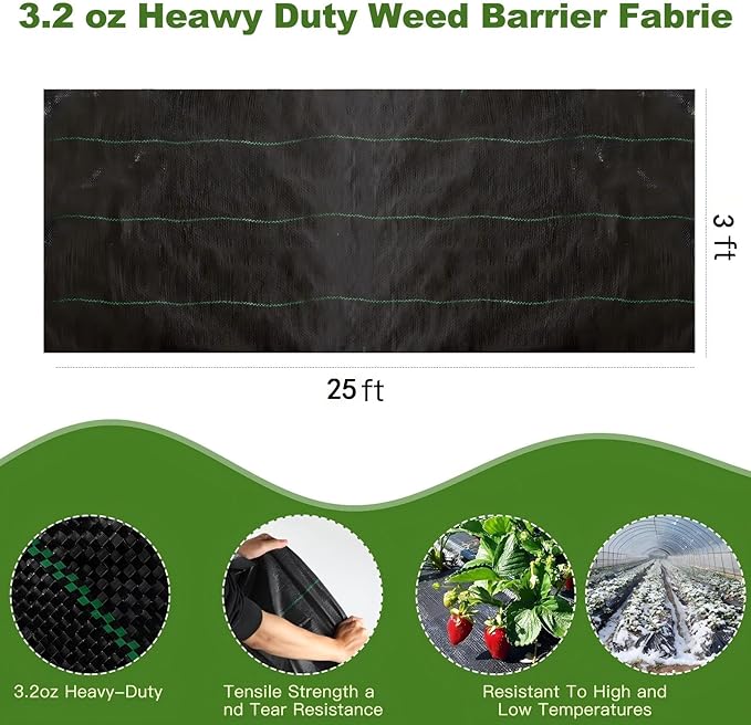 3FT×25FT Weed Barrier Fabric, Landscape Fabric, 3.2oz Weed Barrier Fabric Heavy - Image 2
