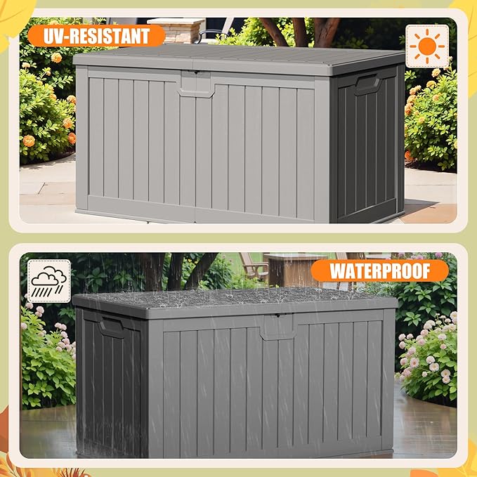 Devoko 240 Gallon Double-Wall Deck Box with Divider, Side Handles, Resin Outdoor Large Storage Box Waterproof and Lockable for Patio Furniture, Garden, Pool (Grey) - Image 4