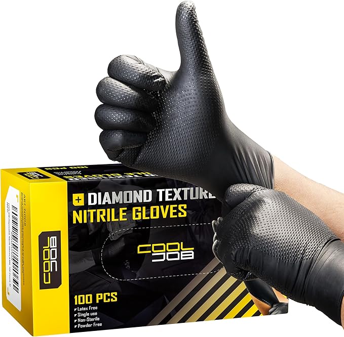 COOLJOB 8 Mil Disposable Nitrile Gloves, Diamond Textured Grip by COOLJOB