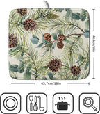 Winter Dish Drying Mat for Kitchen Counter 16x18 Christmas Evergreen Leaves - Image 2