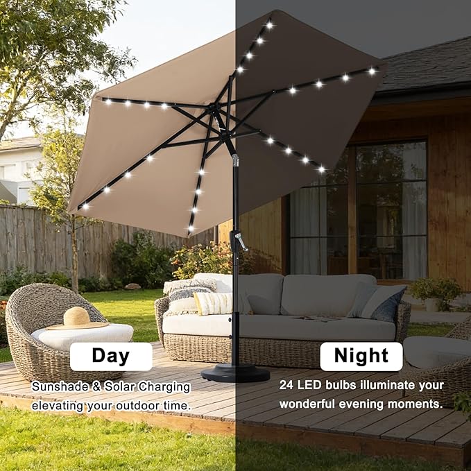 ABCCANOPY Durable Solar Led Patio Umbrellas with 24LED Lights 7.5FT with 6 Sturdy Ribs (Tan) - Image 4
