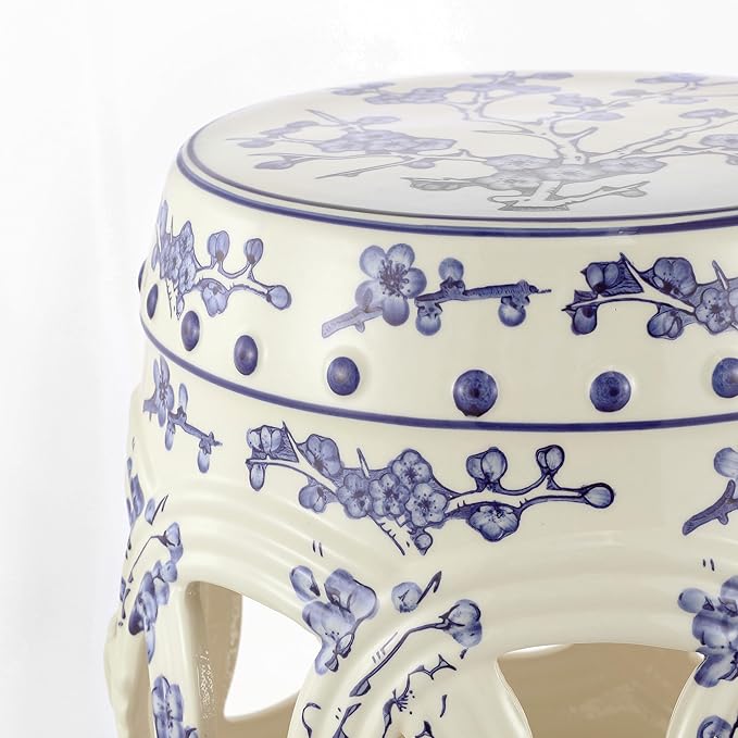 JONATHAN Y TBL1027A Lucky Coins 16" Chinese Ceramic Drum Indoor/Outdoor Garden Stool Bohemian, Coastal, Classic, Cottage, French Country, Patio, Garden Room, Bathroom, Living Room, Blue/White - Image 4