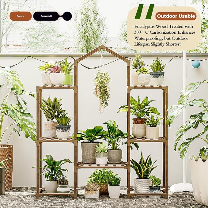 Bamworld Plant Stand Indoor Hanging Plant Shelf Outdoor Large Plant Rack for Multiple Plants Boho Home Decor Plant Gift for Mom Woman - Image 2