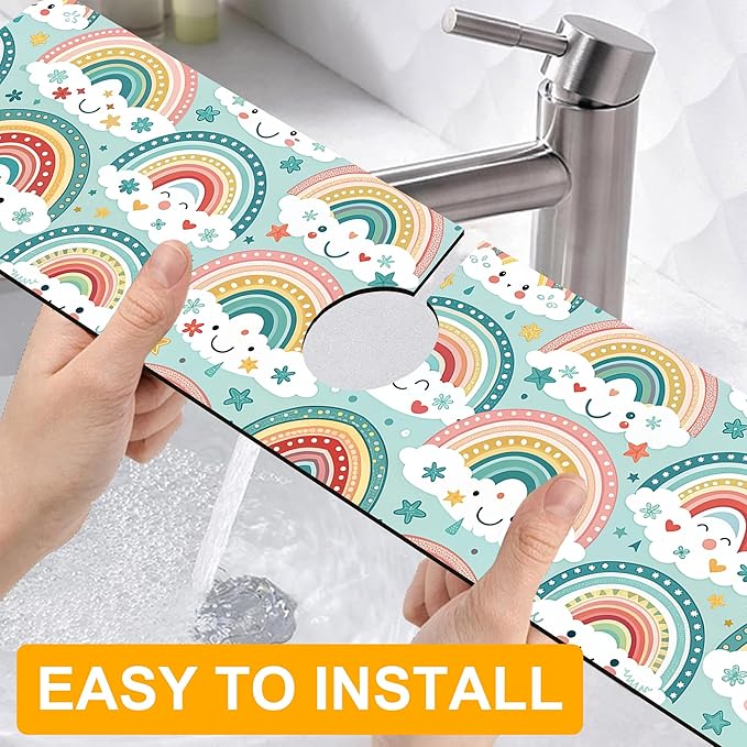 2 Pack Cute Rainbow Sink Splash Guard Faucet Mat Boho Rainbow Butterfly Super - Image 4