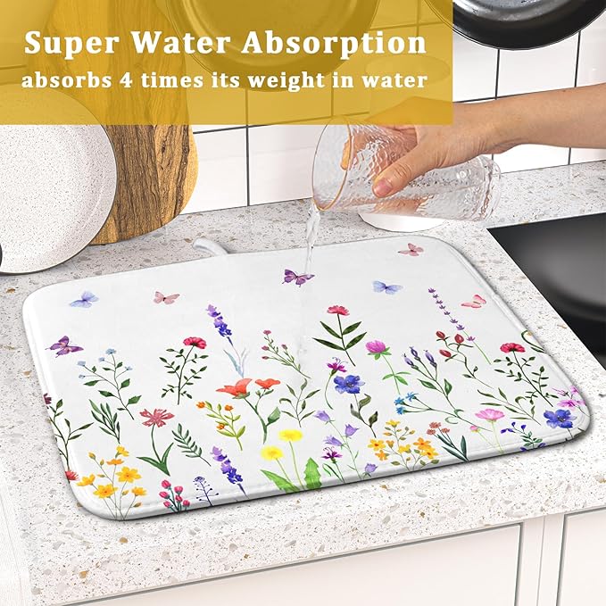 Watercolor Floral Dish Drying Mat - Image 7