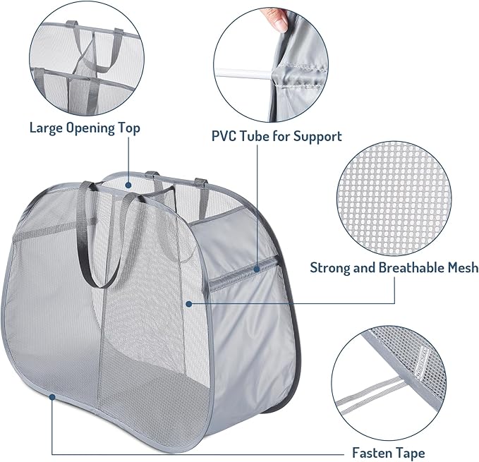 Seiritex Mesh Popup Laundry Hamper 2 Compartment, Collapsible Laundry Sorter - Image 5