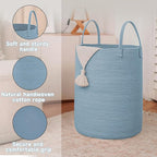 Large Woven Laundry Basket Hamper, 100L Cotton Rope Storage Bin - Image 6