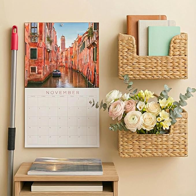 Magazine Holder Wall Basket Water Hyacinth Woven Mail Organizer, Wicker Wall - Image 3