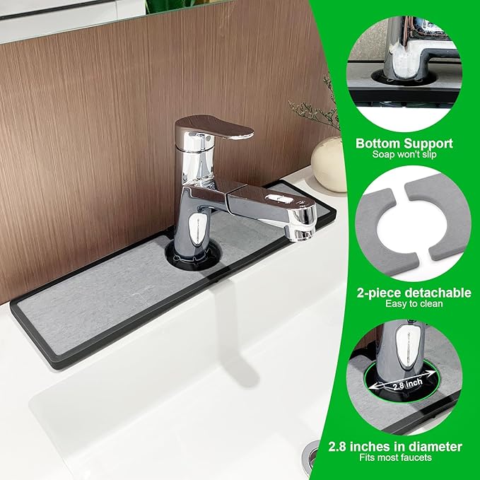 Gosmol Faucet mat for Kitchen Sink, Silicone & Stone Drying Mat for Kitchen Sink - Image 4