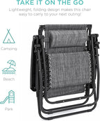 Best Choice Products 30” Wide Folding Zero Gravity Outdoor Recliner Patio Lounge Chair w/Adjustable Canopy Shade, Headrest, Side Accessory Tray - Gray - Image 9