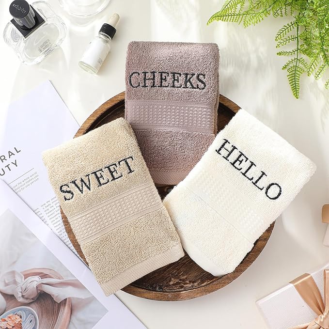 3 Pcs Hello Sweet Cheeks Hand Towels Farmhouse Decorative Embroidered Bathroom - Image 6