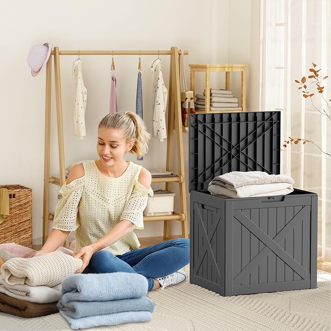 31 Gallon Outdoor Storage Box, Large Resin Deck Box for Patio Cushions, Garden Tools, Pool Accessories, Waterproof and Lockable Design, Storage Bench for Backyard & Deck(Black) - Image 4