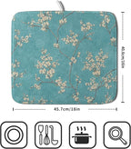 Teal Turquoise Dish Drying Mat for Kitchen Counter Spring Floral Drying Mat 16 - Image 2