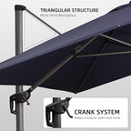 PURPLE LEAF 10' X 13' Patio Umbrella with Base Outdoor Cantilever Rectangle Offset Umbrella with 360-degree Rotation for Garden Deck Pool Patio Navy - Image 9
