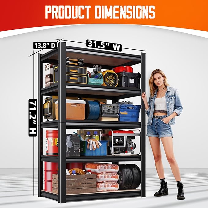 Set of 3 71"H Garage Shelving-5 Tier Garage Storage Shelves,Adjustable Heavy Duty Metal Shelving Unit and Storage Large Rack,Utility Steel Shelf For Warehouse Industrial Pantry Basement 71"x32"x14" - Image 3