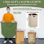 Canvas Laundry Bags with Handles & Square Base 13.8"Lx13.8"Wx27.6"H, Large - Image 2