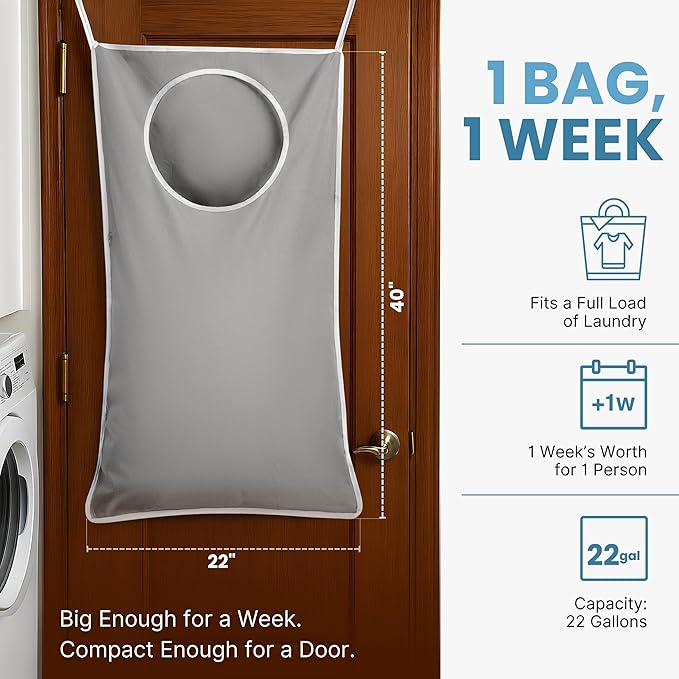 Hanging Laundry Hamper Bag XL 40x22", Space Saving over the Door Storage Bags - Image 2