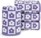 Jacquotha Cotton Hand Towels Lilac Checkered Floral by Jacquotha