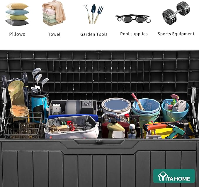 YITAHOME 100 Gallon Resin Deck Box, Weather Resistant Outdoor Storage Box, Lockable Indoor Outdoor Storage for Supplies and Essentials, Dark Gray - Image 5
