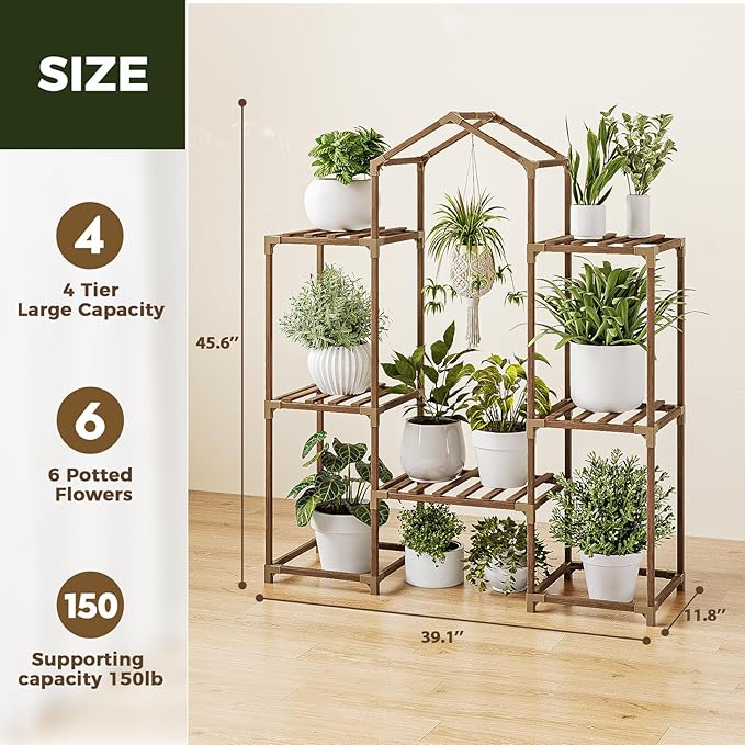 Bamworld Plant Stand Indoor Hanging Plant Shelf Outdoor Large Plant Rack for Multiple Plants Boho Home Decor Plant Gift for Mom Woman - Image 4
