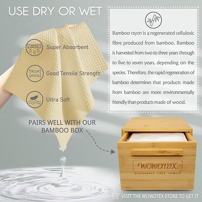 Bamboo Rayon Disposable Face Towel Biodegradable Large Dry Face Wipes 120 Count - Image 3