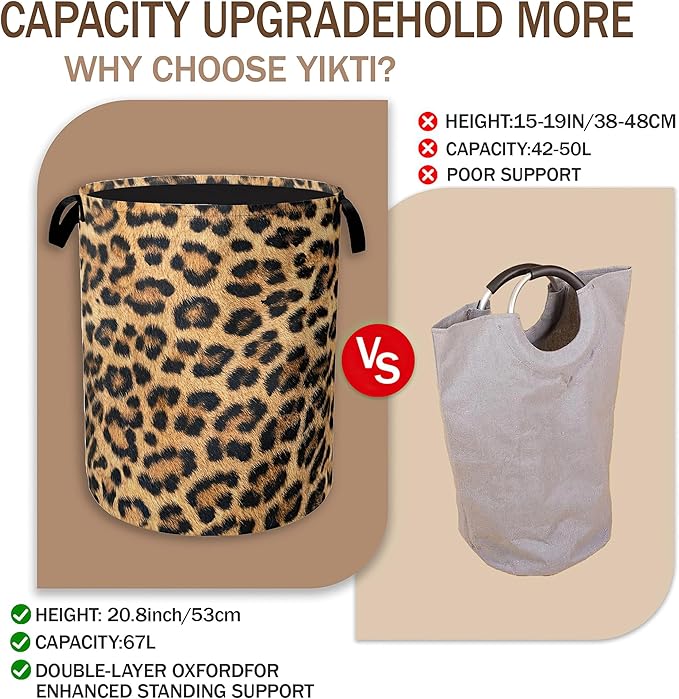 Laundry Hamper, Classic Leopard Laundry Basket, Wildlife Fur Print Portable - Image 3
